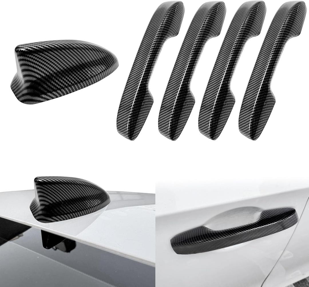 for 11th Honda Civic 2022 2023 2024 2025 2026 Accessories Door Handle Cover Exterior Decoration Handle Protectors Car Shark Fin Antenna Topper Cover 5Pcs Set Carbon Fiber Black