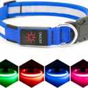 Vizpet LED Dog Collar, Light Up Dog Collar Adjustable USB Rechargeable Super Bright Safety Light Glowing Collars for Dogs(Small,Blue) (Small[11.02-15.74 inch/28-40cm])