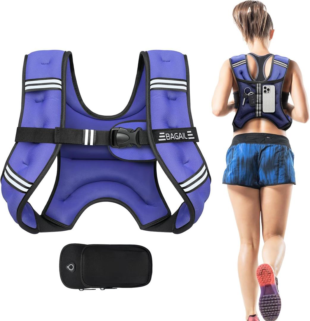 BAGAIL Weighted Vest, 5lbs/10lbs/12lbs/15lbs/20lbs/25lbs/30lbs Weight Vest with Detachable Pouch, Rucking Vest for Women, Men, Walking, Weight Loss, Training, Running (10 lb, Purple)
