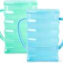 Dilovely Pouch Holder No Squeeze, Anti-Squeeze Juice Box Holder for Self Feeding, Ajustable Reusable Baby Food Pouch Holder Spill Proof for Apple Sauce Yogurt Fruit, 2 Pack, Blue& Green