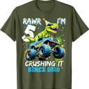 5th Birthday Monster Truck Dinosaur Party Boys Rawr I'm 5 T-Shirt XS