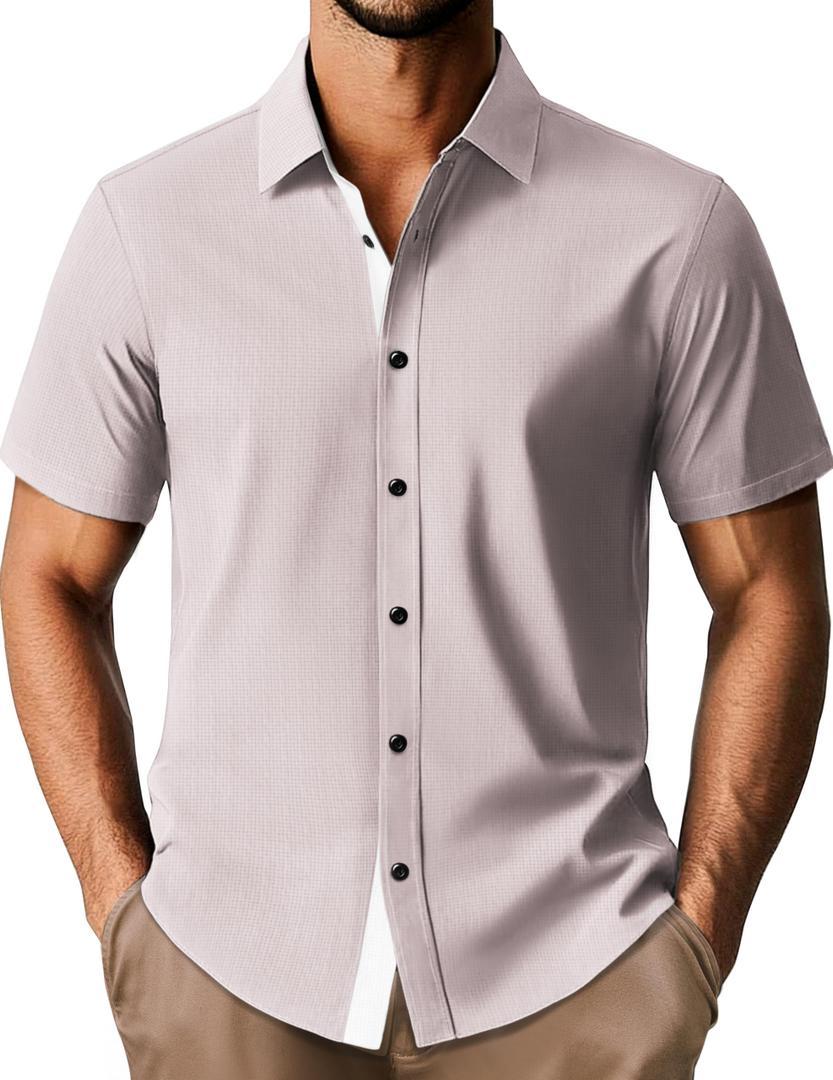 PJ PAUL JONES Mens Short Sleeve Dress Shirts Wrinkle Free Casual Lightweight Button Down Untuckit Business Shirt Green M (Green, M)