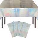LabZhang 4 Pack Iridescent Plastic Tablecloth, Rectangular Disposable Tablecloths Sparkle Party Table Covers 54" x 108" (Laser)