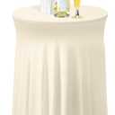 Tegeme 32 x 43 Inch Round Spandex Cocktail Tablecloths with Skirt Cocktail Round Table Cover Spandex Stretch Tablecloth for Fitted High Top Table Bar Wedding Party Banquet (Beige,1 Pack)