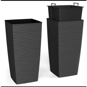 Mueller M-Resin Heavy Duty Tall Planters for Outdoor Plants, Indoor Grande Plant Pots, Boxes, Trees, Flower Pots, 2-Piece Set, 27.5”, Modern Design, Built-in Drainage, Front Porch Decor, Dark Grey