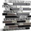 5-Sheet Glass Backsplash Tiles, 5 Square Feet Black Glass Mosaic Backsplash Subway Metal Tile for Kitchen Wall Bathroom