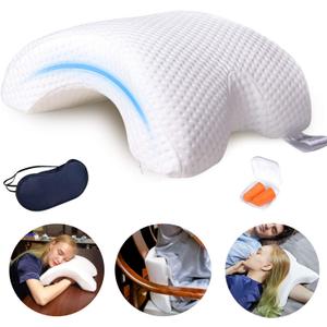 ALEVMOOM Sleeping Cuddle Pillow for Couple, Memory Foam Arched U-Shaped Arm Hole Pillow, Providing Comfort and Support in Travel Rest Office and Bed (White)