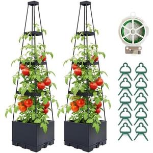 2 Pack Raised Garden Bed Planter Box with Trellis, 57" Self-Watering Tomato Planter with Trellis, Tomato Cage Plant Support for Climbing Plants Vegetable Vine Flowers Patio Outdoor Indoor