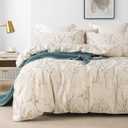 homebox Cotton Duvet Cover Set - 100% Egyptian Cotton Cream Branch Print Bedding Set - 1200 Thread Count Breathable and Textured Duvet Cover Set for All Seasons (King, 90x104'')