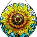 Sunflower Decor Suncatcher Stained Glass Window Hanging 7.87 Handmade Garden Suncatchers for Windows Hanging - Sun Catchers Wall Art Glass Panel Gifts for Mother's Day Christmas Birthday