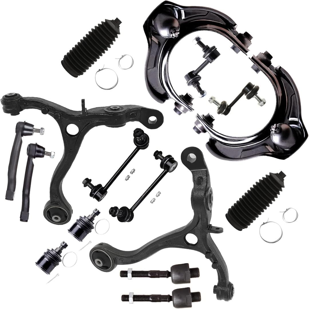 SCITOO 16pcs Front Suspension Kit Lower Upper Control Arm with Ball Joint fit 2008-2012 for Honda for Accord Outer Inner Tie Rod End w/Steering Boot Sway Bar Link