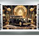 Roaring 20s Background 10x7ft Black Gold Retro Texture Background for 20's Prom Party Decor Portrait Photo Shoot 1920s Vintage Car Backdrop Photography Studio Set Props
