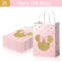 24pcs Cartoon Mouse Pink Golden Paper Gift Bag Party Favor Bags with Handle for Cookies Cakes Chocolates Candies Girls Party Baby Shower Decoration Supplies