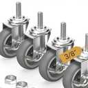 Caster Wheels 3 inch Locking Casters Set of 4, Threaded Stem 3/8" -16 x 1-1/2" (Diameter 3/8", Length 1-1/2") Swivel Heavy Duty Castors Gray