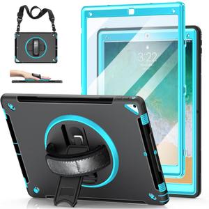 Case for iPad Pro 12.9 2nd Generation 2017& 2015 1st Generation, Heavy Duty Rugged TPU Protective Cover with Screen Protector- Stand + Handle Hand & Shoulder Strap + Pencil Holder- Mint Green