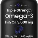 Triple Strength Omega 3 Fish Oil 3600 mg | EPA & DHA | 180 Softgels | Burpless Fish Oil Supplement, Wild Caught | Over 2100mg Omega-3 Fatty Acids Supplements | Natural Lemon Flavor Omegas 3 Pills, EXP: 04/2027