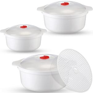 Bokon 3 Pieces Microwave Bowls with Lids Assorted Sizes Soup Bowl with Lid and Steam Rack Dishwasher Safe Dishes for Ramen Noodle College Dorm Microwave Cookware Kitchen Supplies