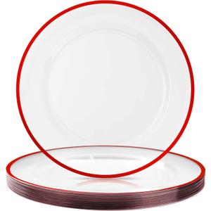 12 Inch Disposable Decor Charger Plates, 15 Pack Plastic Clear Plates with Gold Rim, Perfect Table Decor for Party, Wedding, Dinner