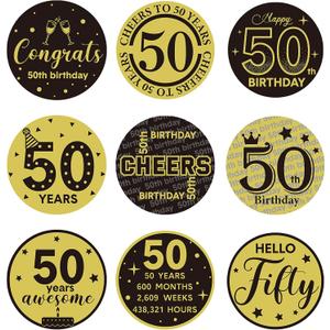 Tenare 504 Pieces Black and Gold Birthday Party Favor Stickers Cheers to Label Stickers Mini Chocolate Candy Wrappers for Birthday Party Decor(50th)