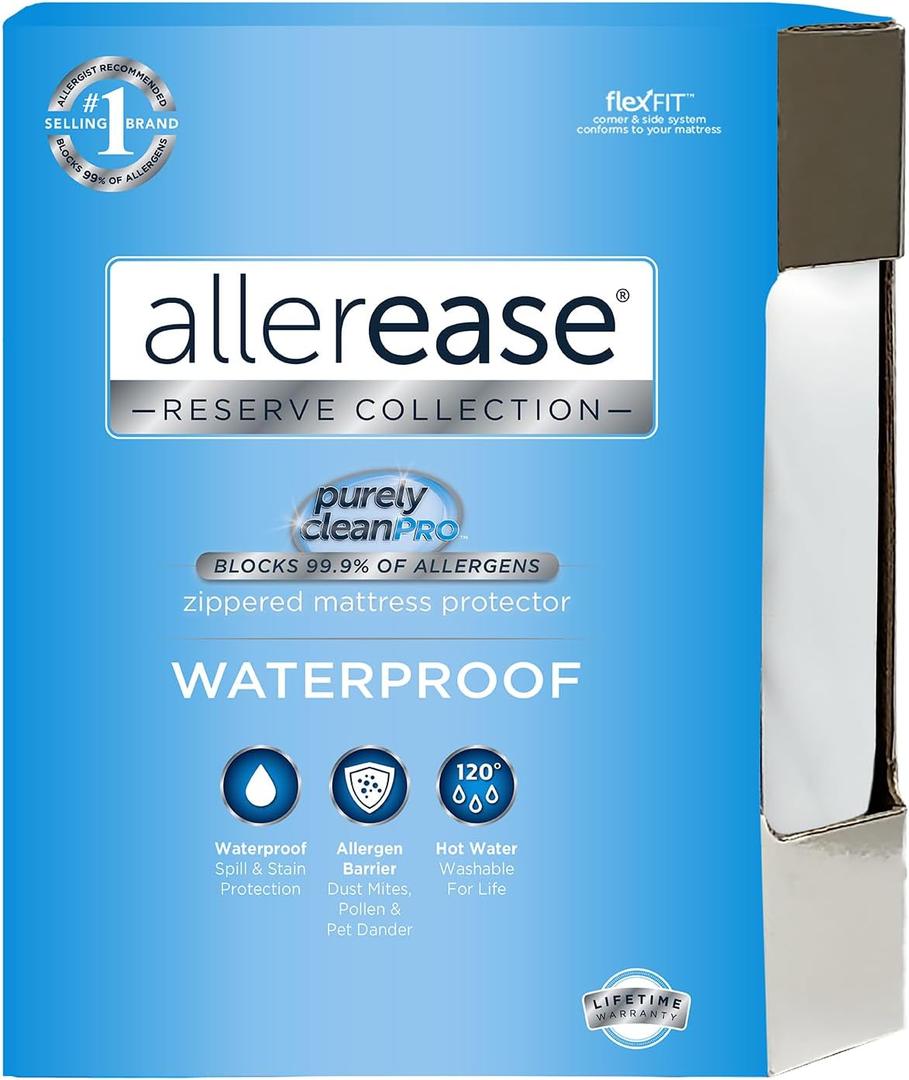 AllerEase Waterproof Mattress Protector Stain Protection Twin Particle Barrier Hot Water Washable Machine Washable Durable Zippered Knit Mattress Cover Stretch Corners (White)