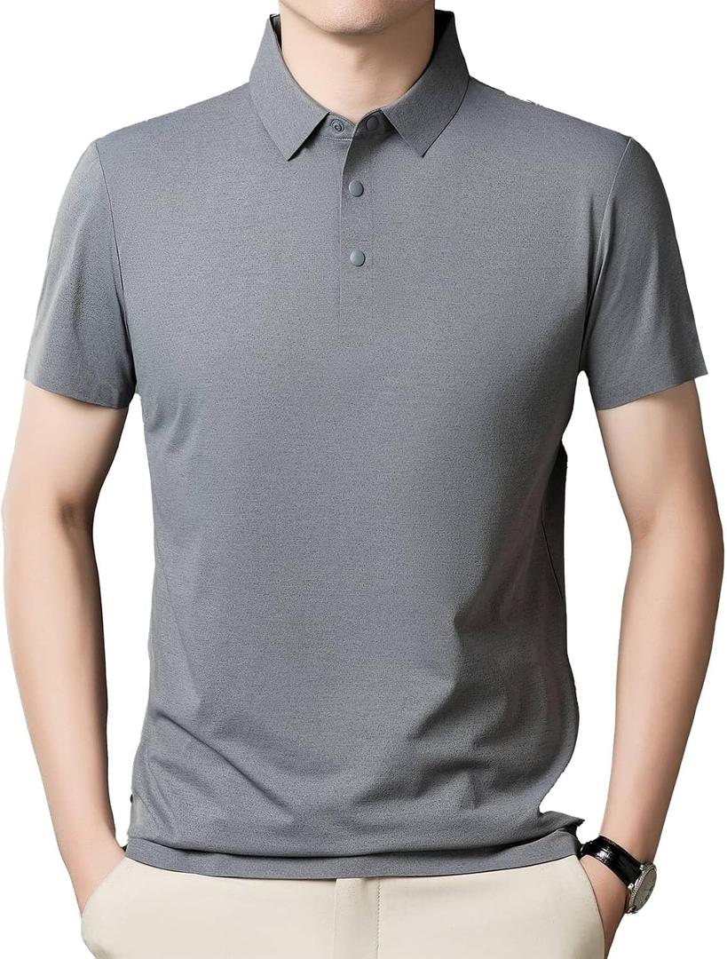 Men's Golf Polo Shirts Light Weight Business Casual Athletic Short Sleeve Polos Comfy Breathable Wicking (Gray, XL)