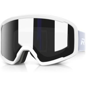 Ski/Snowboard Goggles for Men Women, OTG Snow Goggles Anti Fog 100% UV Protection Snowboarding Goggles (A04-white/Revo Silver)