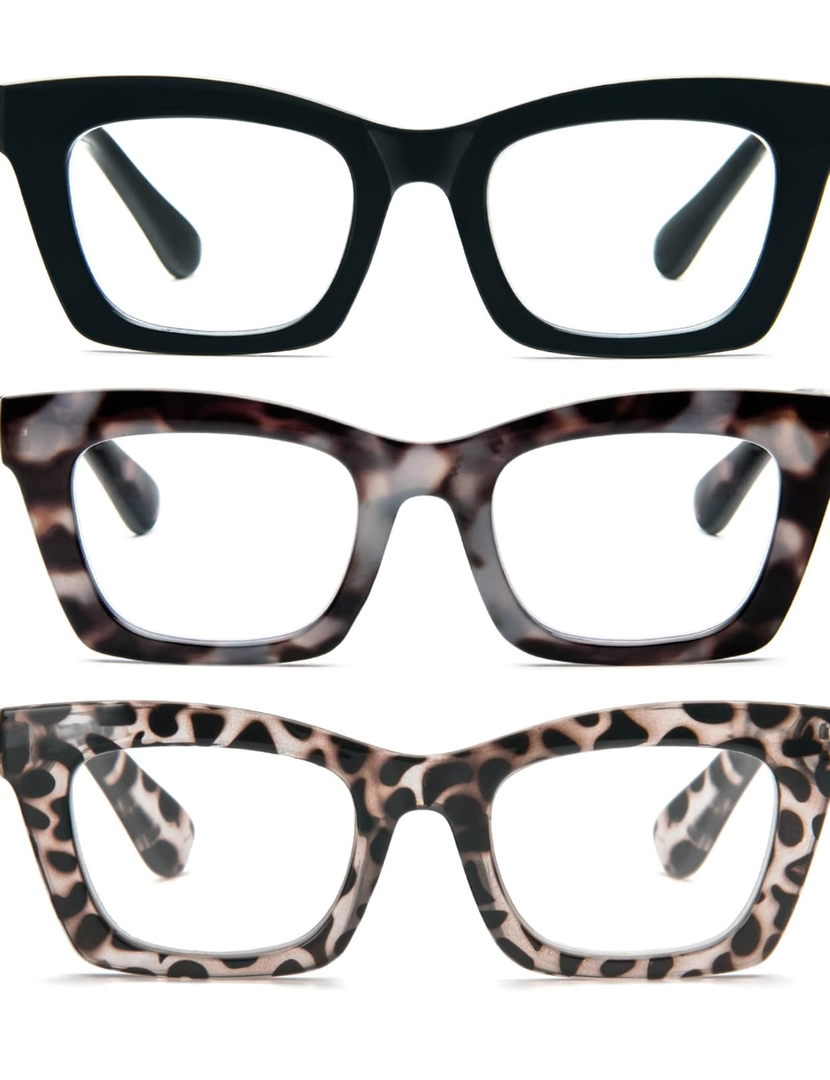 Style Reading Glasses for Women, Blue Light Blocking Cute Oversized Square Computer Readers Spring Hinge