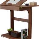 C-Shaped End Table, Solid Wood Rolling Side Table with Lockable Wheels, Couch Tables with Adjustable Desktop &Multi-functional Folding Tray, Small Side Table for Couch, Living Room, Bedroom Tall 30" (Walnut)