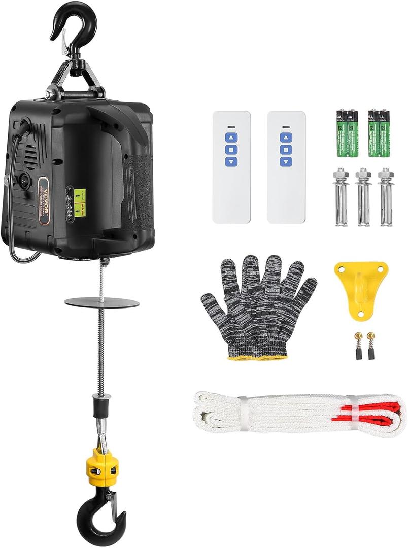 VEVOR 2-in-1 Electric Hoist Winch, 1100 lbs Capacity, 1500W Portable Power Winch Crane, 22.9 ft Lifting Height, 13 ft/min with Wireless Remote Control, for Garage, Warehouse, Factory Lifting Towing
