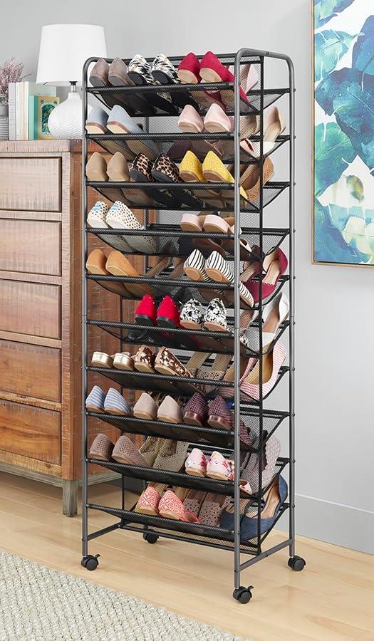 Whitmor 10-Tier Double Sided Shoe Cart, Gunmetal