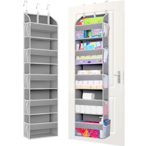 2 Pack Over The Door Storage Organizer with 5 Pockets 10 Mesh Side Pockets, 44 lbs Weight Capacity Door Hanging Organizers and Storage for Bedroom,Bathroom,Nursery,Pantry,Dorm(Light Gray)