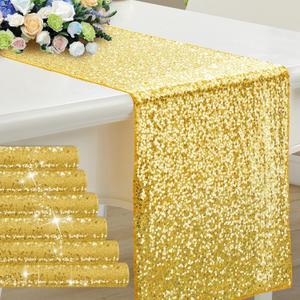 RUDONG M 6 Pack Gold Sequin Table Runner 12 x 108 Inch, Rectangle Glitter Table Runner Dining Table Centerpiece Decorations for Weddings, Banquet, Holiday, Birthday Party