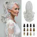 SOFEIYAN 13" Ponytail Extension Long Curly Ponytail Clip in Claw Hair Extension Natural Looking Synthetic Hairpiece for Women, Silver Grey
