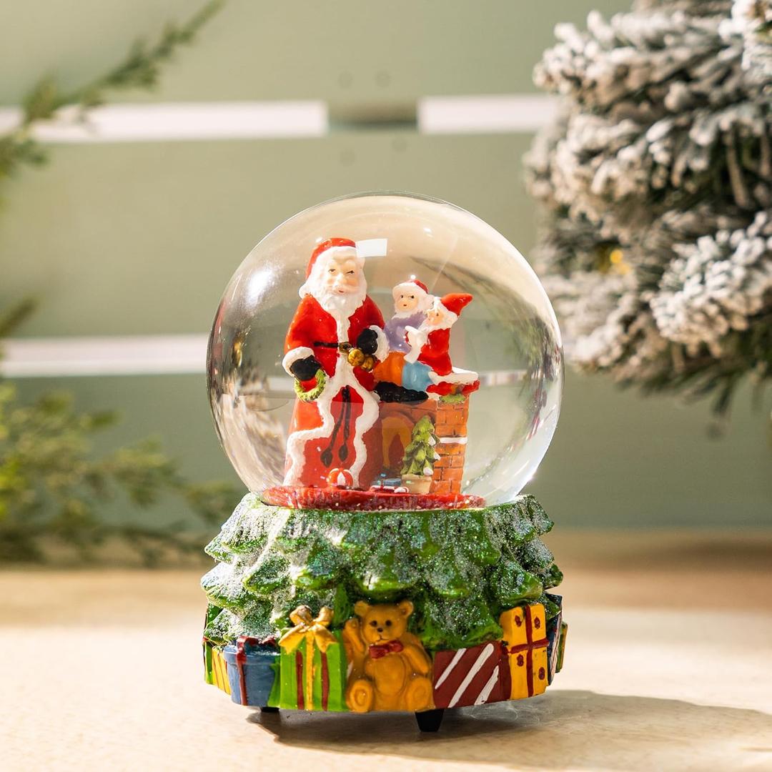 Christmas Snow Globe with Santa Claus and Cute Little Snowman Indoor-Musical Water Globe, Holiday Decoration for Tabletop Display for Family and Friends (3.94"L x 3.94"W x 3.94"H)