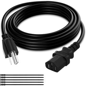 Elecan 3-Prong Replacement Power Cord 25 Ft, Heatproof Flexible Durable AC Device Power Cable for Appliance, Computer, TV, Monitor, Printer, ETL Listed 18AWG 125V 10A, with Ties