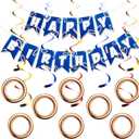Epakh Blue Gold Birthday Banner with 8 Pcs Ring Hanging Swirl Decorations Cartoon Print Themed Happy Birthday Party Supplies for Family Celebrations Home Decor