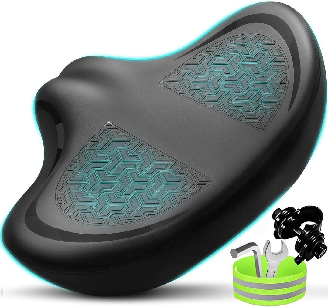 Noseless Bike Seat Cushion for Men & Women - Extra Padding & Comfort Wide Bicycle Seat, Oversized Comfortable Saddle for Peloton Bikes, Exercise Bikes, Electric Bikes, Cruiser Bikes (Upgraded Black)