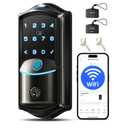 Veise VE027 Built-in Wi-Fi Smart Lock, Fingerprint Keyless Entry Front Door Lock, App Remote & Voice Control, No Hub Needed, Touchscreen Keypad Deadbolt, IP65 Waterproof, BHMA Grade 3, Matte Black