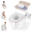 3-in-1 Toddler Potty Training Toilet with Flushing Sound, Wipes Storage & Toilet Paper Holder, Realistic Potty Chair with Detachable Seat and Easy-Clean Design for Boys & Girls Ages 18+ Months (Brown)