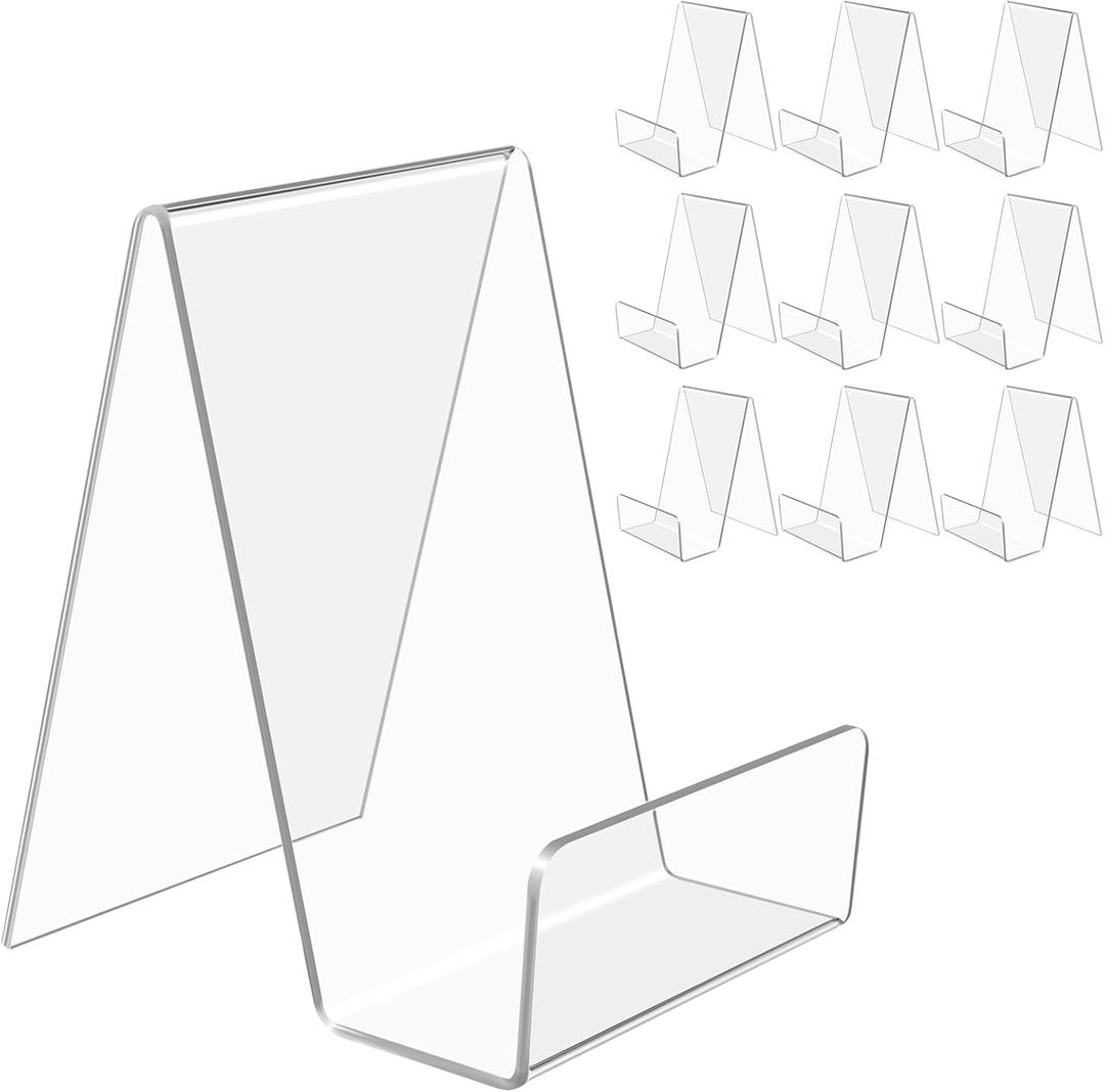 10 Pcs Clear Acrylic Book Display Stand, Thickened & Transparent Acrylic Display Stands, Clear Easel Tablet Holder for Displaying Books, Pictures, Notebooks, CDs, Artworks, etc