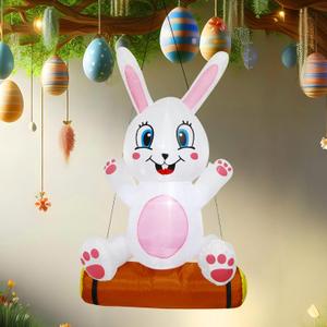 Easter Inflatable White Bunny Play Swing Lighted Decoration with Built-in Fan Outdoor Yard Lawn Garden Decorations 4 Feet /1.2M Tall (4ft- Swing Bunny)