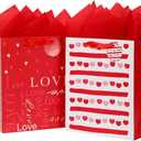 Vammy 13" Large Valentine's Day Gift Bag with Tissue Paper, 2 Pack Paper Gift Bags (Love, Heart) for Valentine's Day Birthday Mother's Day (Red)