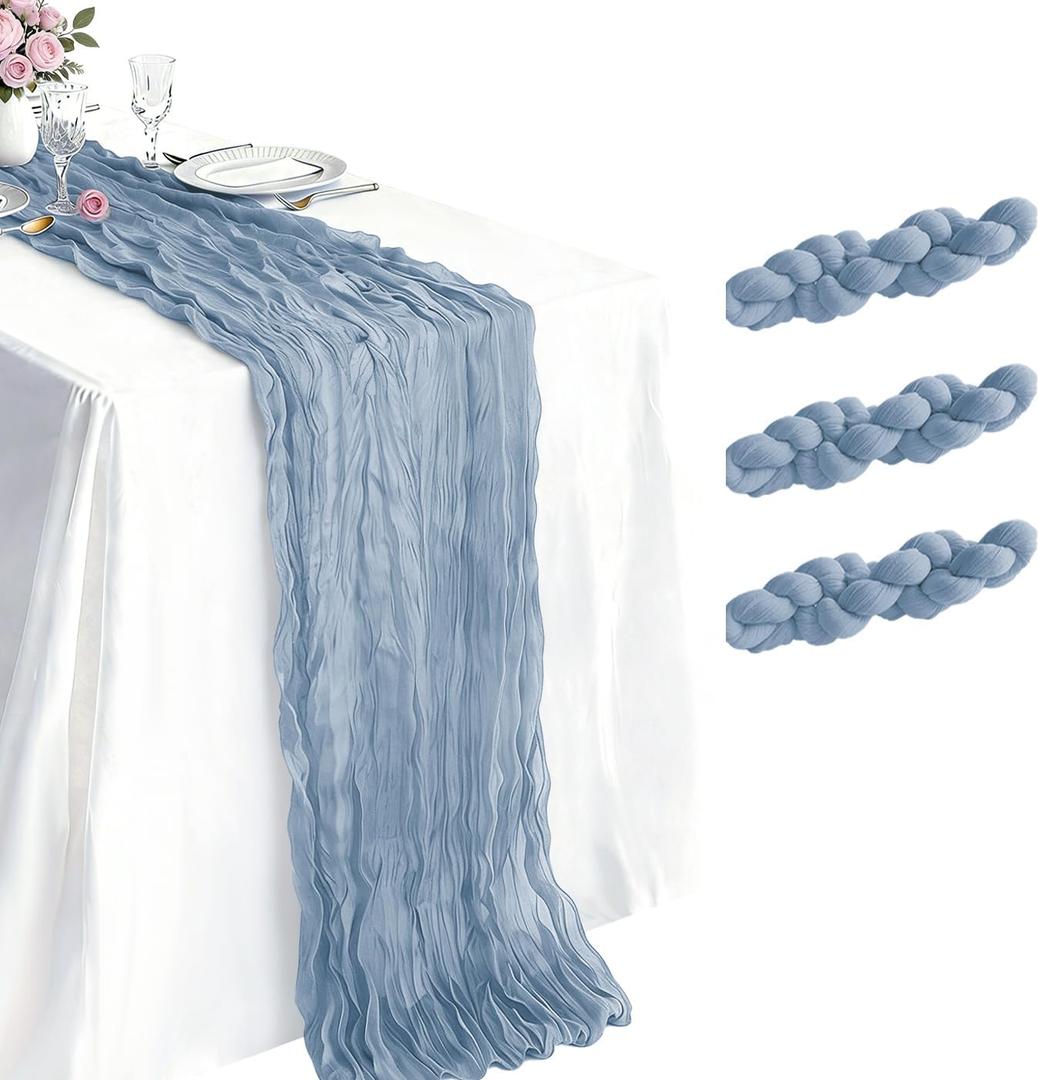 3 Pack Dusty Blue Cheesecloth Table Runner 21 x 120 Inch Boho Gauze Sheer Table Runner 10FT Long for Wedding Baby Shower Bridal Shower Easter Holiday Birthday Home Home Decoration Decor
