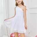 Batermoon Girls One Shoulder Dress Summer Party Graduation Semi Formal Short Dresses (White), 160