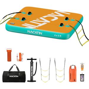 Inflatable Floating Dock, Portable Inflatable Island Platform, with Air Pump, Repair Kit & Carry Bag, Inflatable Dock Platform for Swimming, Lake, Pool, Beach (6FT x 5FT)