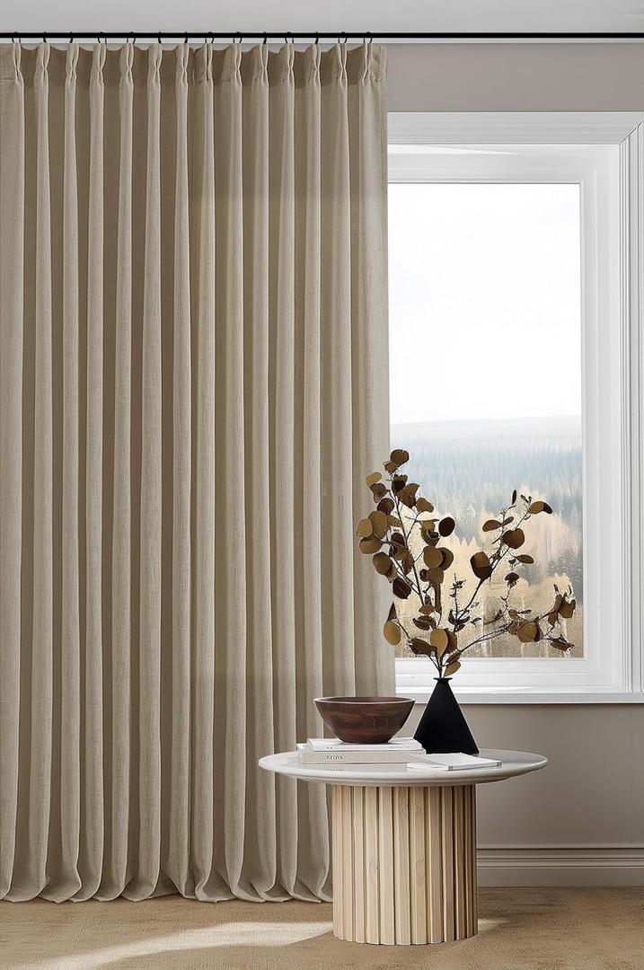 Extra Long Pinch Pleated Linen 108 Inch Curtains 2 Panels Set for Living Room Bedroom Farmhouse Tan Brown Cotton Flax Back Tab Memory Shape Pinch Pleat Ceiling Floor Window Curtains 9 FT Grey Beige,Grey Beige, 40"W x 108"L (Pack of 2)