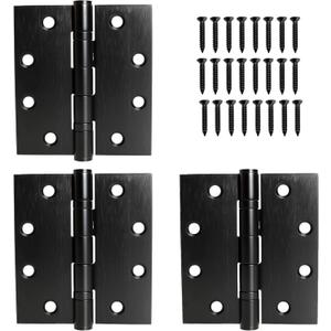 3-Pack Black 4"x 4.5" Thickened Heavy Duty Hinges, Silent Steel Plain Bearing Door Hinges - Matte Finish, 4-1/2 Inch Ball Bearing Door Hinges Thickness 3 mm Square Corners, with 24 Screws
