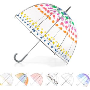 Totes Adult Windproof Bubble Umbrella with J Hook Handle and Enhanced Visibility