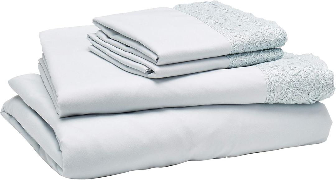 Modern Threads 4 Piece Microfiber Sheet Set Soft Cooling Bed Sheets with Crochet Lace Deep Pocket, Wrinkle Free, Breathable, Hotel Luxury Bedding, Pale Aqua, Queen