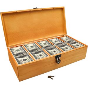 Bronze Wooden Lockable Currency Tray, 5 Compartment Cash Organizer, Cash Organizer Money Storage Box with Lockable Cover, Money Organizer for Cash
